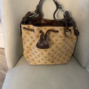 Dooney & Bourke Brown Leather Trim bucket bag